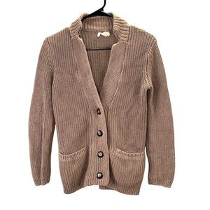 Lands End Canvas Cardigan Sweater XS Khaki Tan Cotton Neutral Beige Buttons
